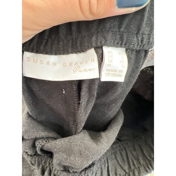 Susan Graver Pure Regular Linen Blend Crop Pants w/Lace Inset Women XS Black NEW - Picture 4 of 7